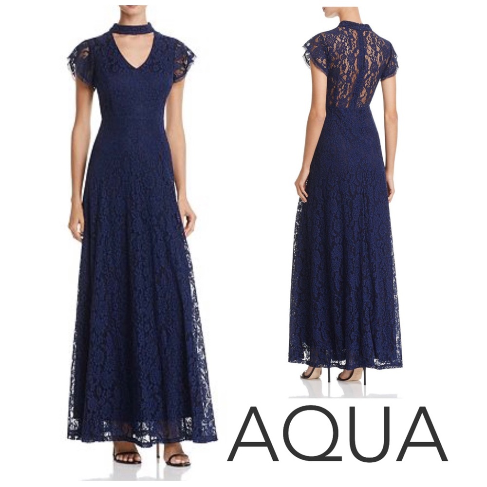 Aqua - Navy Blue Lace Maxi Dress M NWT